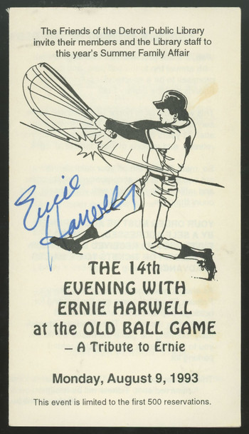 Ernie Harwell Signed Autographed Public Library Program JSA