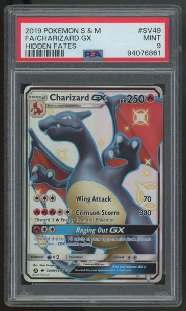 2019 Pokemon Charizard GX Hidden Fates Full Art #SV49 PSA 9