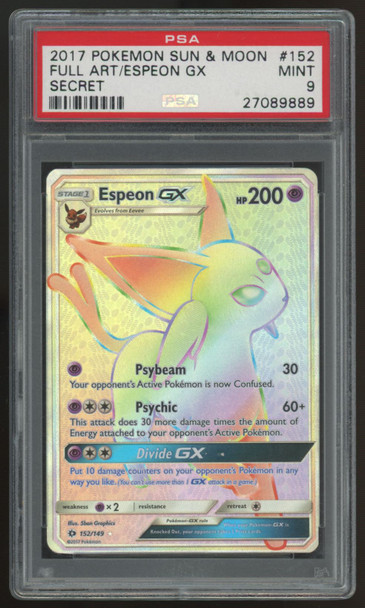 2017 Pokemon Espeon GX Sun & Moon Rainbow Secret #152 PSA 9