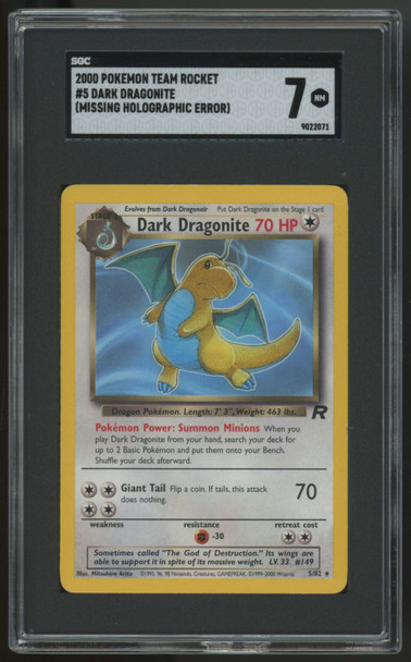2000 Pokemon Dark Dragonite Team Rocket Missing Holo Error #5 SGC 7