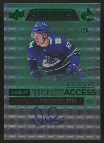 2021-22 Credentials Vasily Podkolzin Debut Ticket Access Auto Green /25 #DTAA-VP
