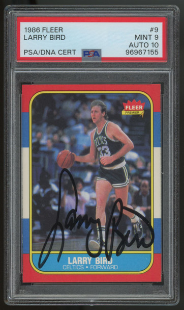 1986-87 Fleer Larry Bird #9 PSA 9 Signed Auto 10