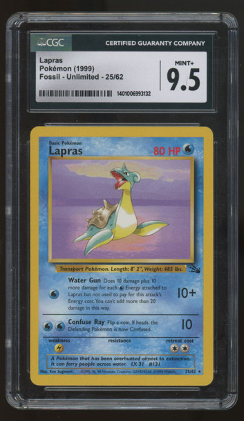 1999 Pokemon Lapras Fossil Unlimited #25 CGC 9.5