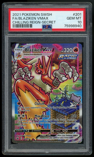 2021 Pokemon Blaziken Chilling Reign Full Art Secret #201 PSA 10