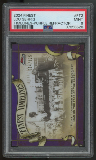 2024 Topps Finest Lou Gehrig Timelines Purple /125 #FT-2 PSA 9