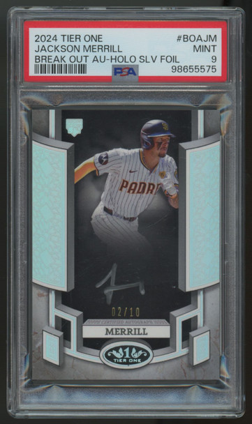 2024 Tier One Jackson Merrill Break Out RC Auto Silver /10 #BOA-JM PSA 9