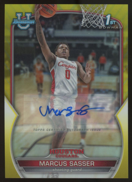 2022-23 Bowman University Chrome Marcus Sasser 1st Auto Yellow /75 #93
