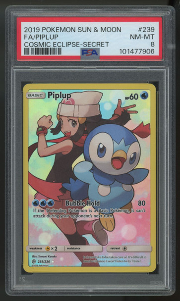 2019 Pokemon Piplup Cosmic Eclipse Full Art Secret #239 PSA 8