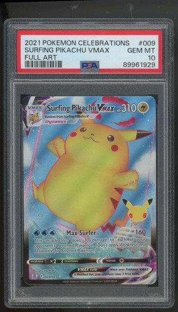 2021 Pokemon Surfing Pikachu VMAX Celebration Collection Full Art #009 PSA 10