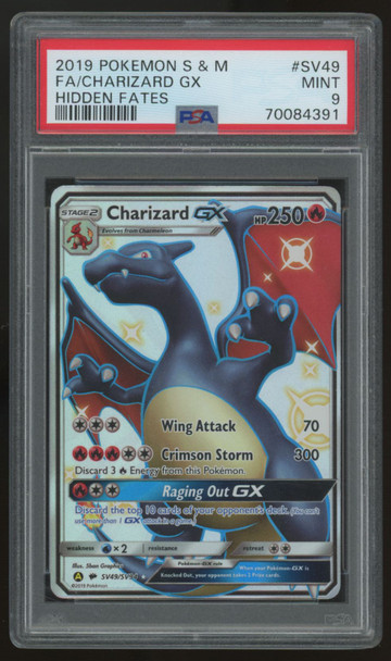 2019 Pokemon Charizard GX Hidden Fates Full Art #SV49 PSA 9 (B)