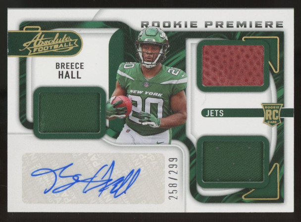 2022 Absolute Breece Hall Rookie Premiere Triple Patch Auto RPA /299 # 214