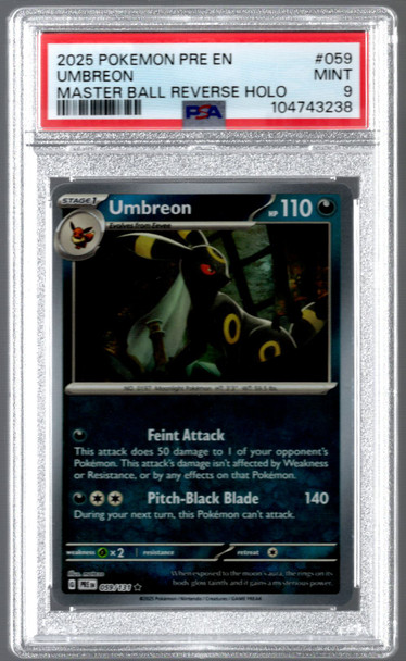 2025 Pokemon Umbreon Pristmatic Evolution Master Ball Reverse Holo #059 PSA 9