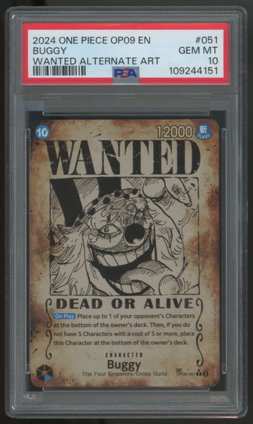 2024 One Piece Buggy OP09 Wanted Alt Art #051 PSA 10