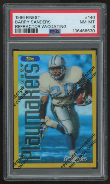 1996 Topps Finest Playmakers Barry Sanders Refractor W/ Coating #140 PSA 8