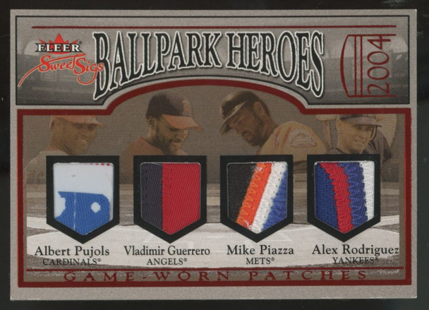 2004 Fleer Sweet Sigs Pujols Piazza Rodriquez Ballpark Heroes Red Quad Patch /37