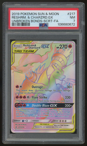 2019 Pokemon Reshiram & Charizard GX Umbroken Bonds Secret #217 PSA 7