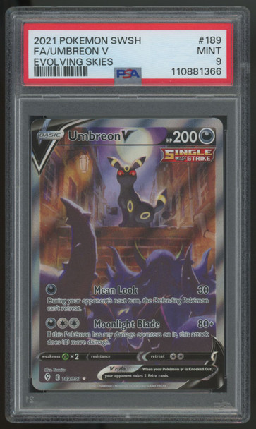 2021 Pokemon Umbreon V Evolving Skies Full Art #189 PSA 9
