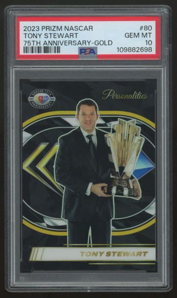 2023 Prizm Nascar Tony Stewart 75th Anniversary Gold /10 #80 PSA 10