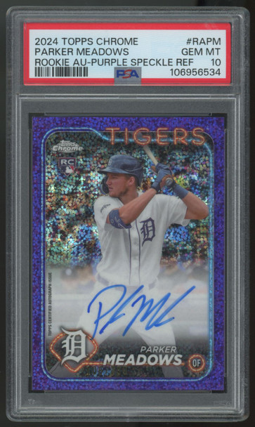 2024 Topps Chrome Parker Meadows RC Purple Speckle Auto /299 #RA-PM PSA 10