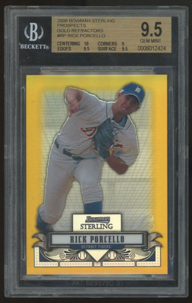 2008 Bowman Sterling Rick Porcello Prospects Gold Refractor /50 #BSP-RP BGS 9.5
