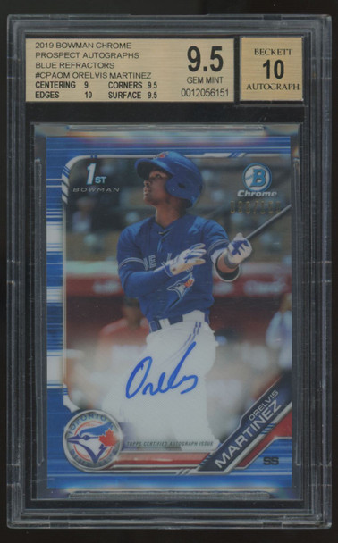 2019 Bowman Chrome Orelvis Martinez 1st Prospect Blue Auto /150 BGS 9.5 10
