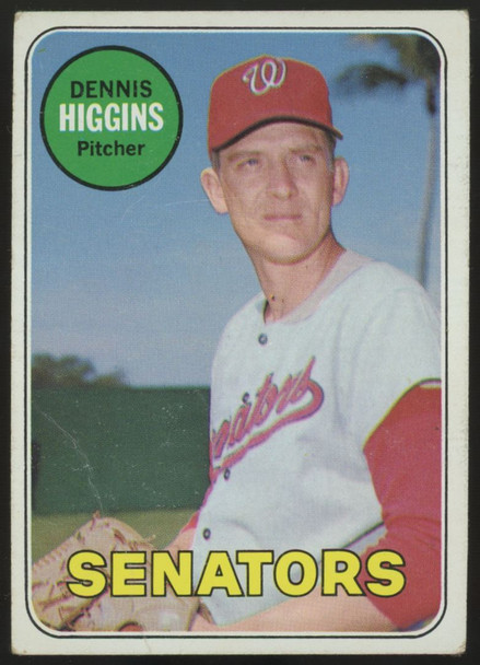 1969 Topps White Letter Dennis Higgins #441 G/VG (Crease)