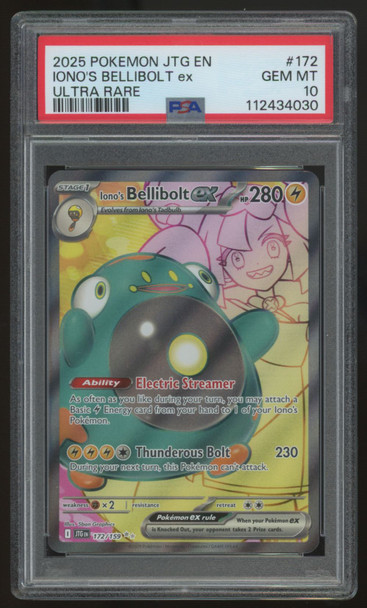 2025 Pokemon Iono's Bellibolt ex Ultra Rare #172 PSA 10