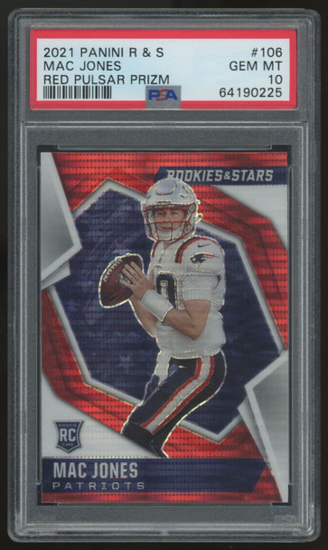 2021 Panini Rookies & Stars Mac Jones RC Red Pulsar Prizm #106 PSA 10
