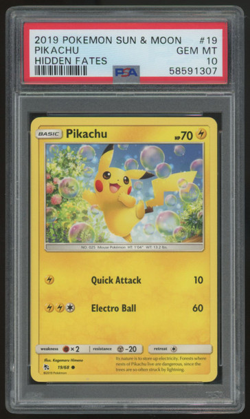 2019 Pokemon Pikachu Hidden Fates #19 PSA 10