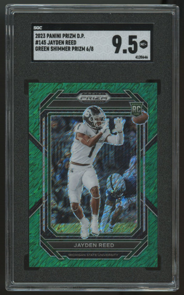2023 Prizm Draft Jayden Reed RC Green Shimmer Prizm /8 #145 SGC 9.5