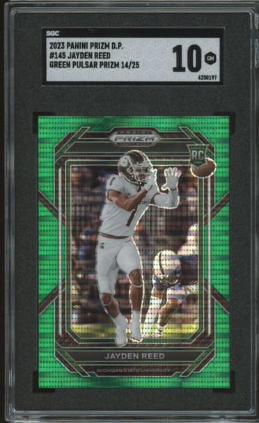 2023 Prizm Draft Jayden Reed RC Green Pulsar Prizm /25 #145 SGC 10