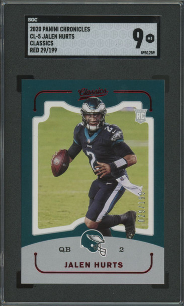 2020 Panini Chronicles Jalen Hurts RC Classics Red /199 #CL-5 SGC 9