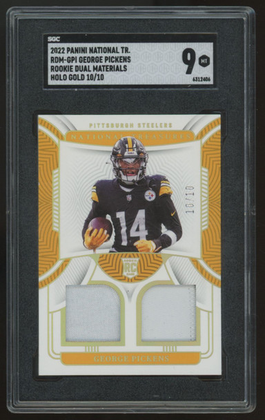 2022 National Treasures George Pickens RC Dual Patch Holo Gold /10 SGC 9
