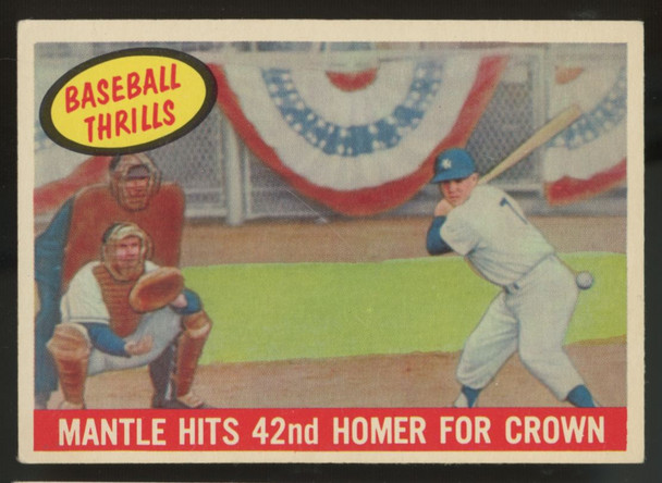 1959 Topps Baseball Thrills Mickey Mantle Hits 42nd Homer #461 EX (MK)
