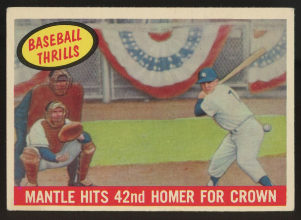 1959 Topps Baseball Thrills Mickey Mantle Hits 42nd Homer #461 EX