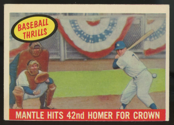 1959 Topps Baseball Thrills Mickey Mantle Hits 42nd Homer #461 VG-VG/EX