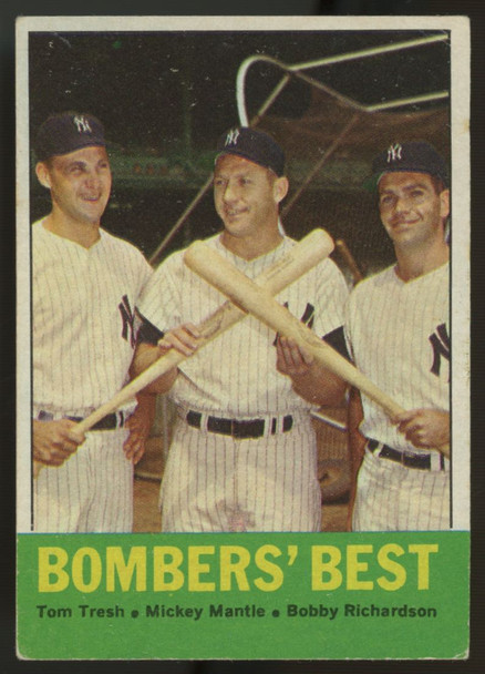 1963 Topps Baseball Bomber's Best Mantle Richardson Tresh #173 G/VG (Creases)