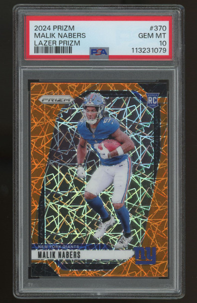 2024 Prizm Football Malik Nabers RC Orange Lazer #370 PSA 10