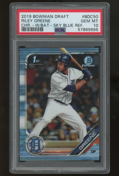 2019 Bowman Draft Riley Greene 1st Batting Sky Blue Refractor #BDC-50 PSA 10
