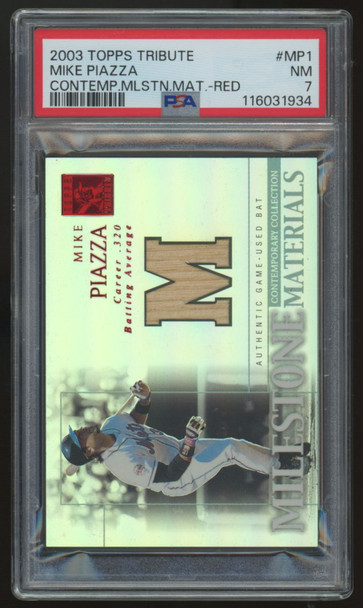 2003 Topps Tribute Mike Piazza Contemporary Red Milestone Relic /50 PSA 7