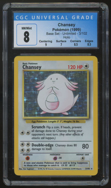 1999 Pokemon Chansey Base Set Unlimited Holo #3 CGC 8