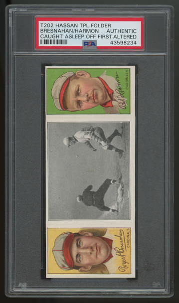 1912 T202 Hassan Triple Folder Bresnahan Harmon Caught Asleep Off First PSA Auth