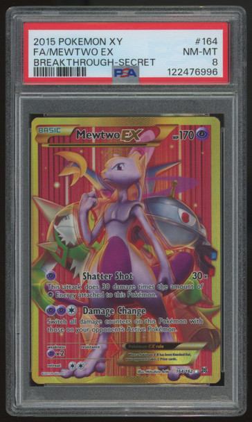 2015 Pokemon Mewtwo EX Breathrough Full Art Secret #164 PSA 8