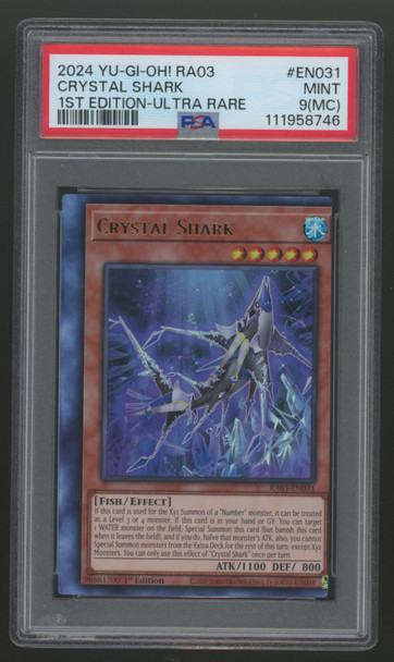 2024 Yugioh Crystal Shark RA03 1st Edition Ultra Rare Miscut #EN031 PSA 9(MC)
