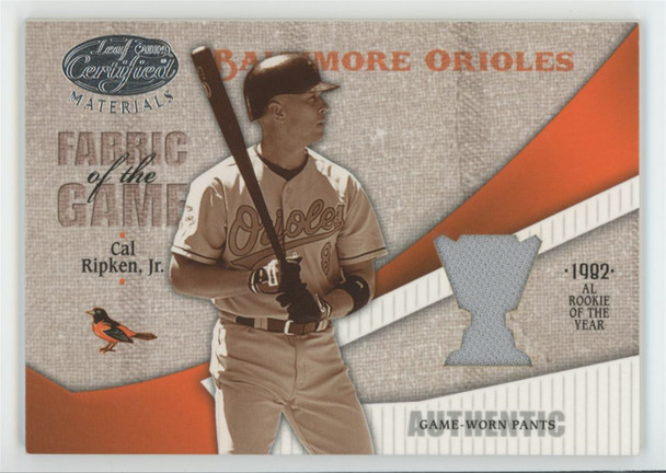 2004 Leaf Certified Materials Cal Ripken Jr. Fabric Of The Game ROTY Patch /50