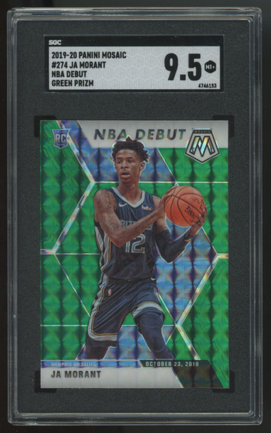 2019-20 Panini Mosaic Ja Morant RC NBA Debut Green Prizm #274 SGC 9.5