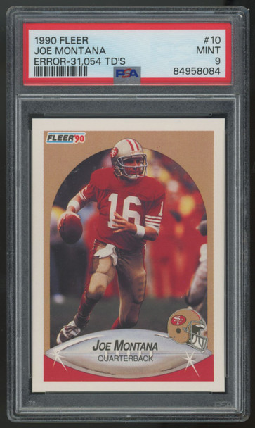 1990 Fleer Joe Montana TD's Error #10 PSA 9 *084