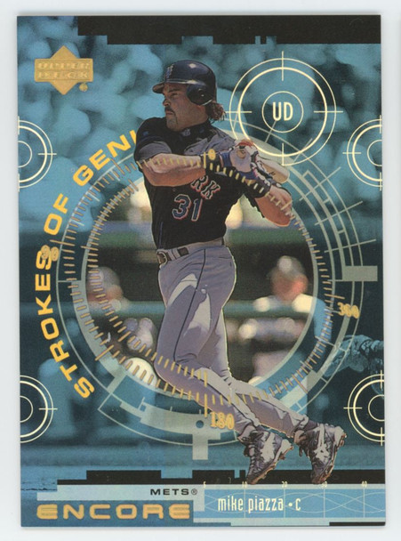 1999 Upper Deck Encore Mike Piazza Strokes Of Genius Gold FX /125 #168