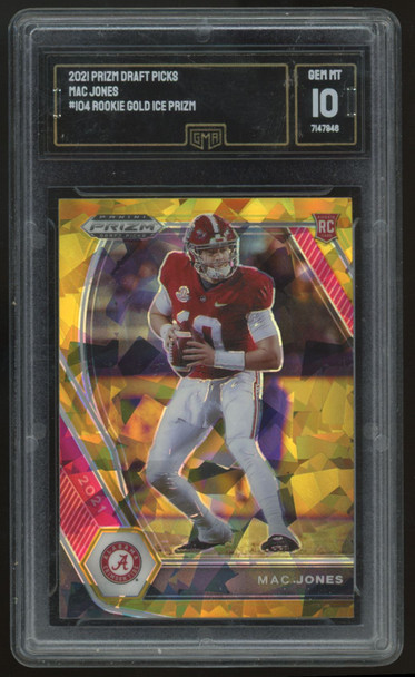 2021 Panini Prizm Draft Mac Jones RC Gold Ice #104 GMA 10