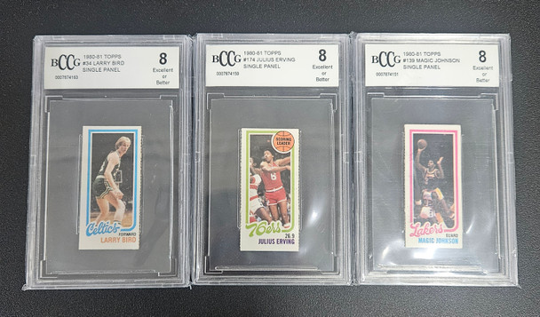 1980-81 Topps Bird/Erving/Johnson RC Separated #34/174/139 All BCCG 8